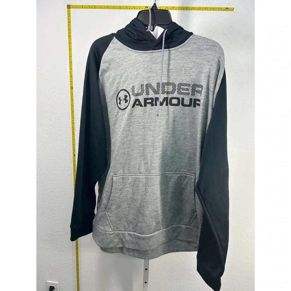 Under Armour ColdGear Hoodie Mens XL Grey Black Raglan Pullover Camo Hood Lining